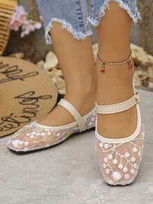 Women's Fashion Sequin Square Toe Flats, Slip-On Casual Shoes For Daily Wear, Suitable With Dresses, Size 35-43, Spring/Autumn