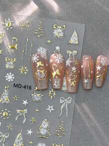 Autocolante de unghii cu design holografic cu fulg de zăpadă, design laser strălucitor, brad de Crăciun auriu, decorațiuni pentru unghii, accesorii pentru manichiură DIY