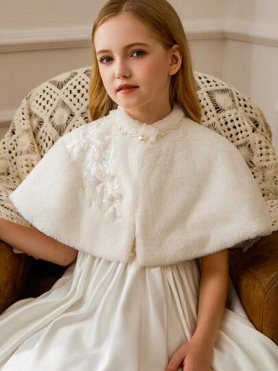 Tween Girl White Christmas Party Elegant Shawl Cape, Suitable For Girls Dresses, Birthday Party, Gift, Masquerade Ball, Formal Dress, Holiday Celebration, Flower Girl Wedding, Stage Pageant Shawl