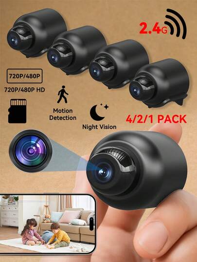1/2/ Home Security Camera WiFi Nanny Cam Night Vision, Motion Detection, Indoor Outdoor Pet Monitoring Compact Discreet (Support 2.4GWIFl Only)
