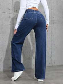 Jeans de pierna recta de color claro para adolescentes - Azul lavado oscuro - Ver 2
