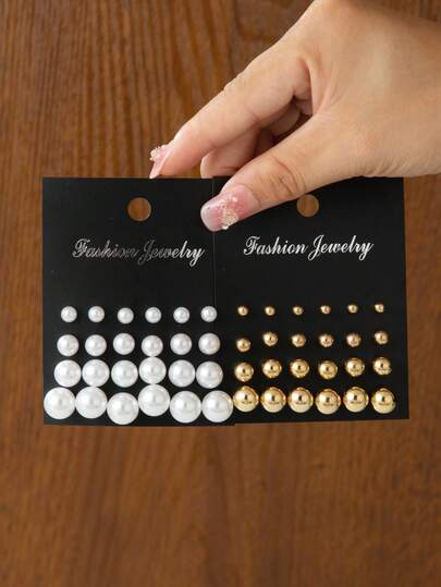 24-48pcs/Set Elegant Pearl Round Stud Earrings, Minimalist Design, Suitable For Daily Wear And Holiday Gifts