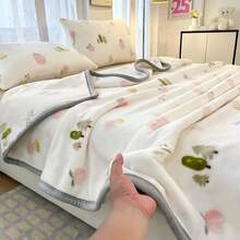 1 pieza Manta de doble capa con estampado de pequeños animales, ajustable a la temperatura, lavable, adecuada para viajes, dormitorio, sofá, habitación, todo el año