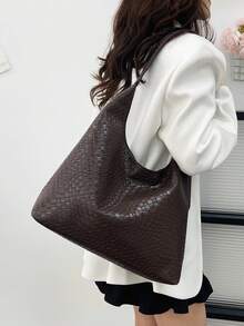 时尚大容量单肩托特包，专为女性设计 - 咖啡 - 查看 6