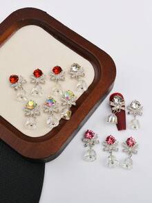 5/12 Peças, Enfeites de Sino de Luxo de Natal, Mistura de Várias Cores, Enfeites de Sino e Laço de Unha 3D Penduráveis, Enfeites de Unha Laço e Sino, Adequado para Manicure de Natal de Meninas - Multicolorido - Visão 3