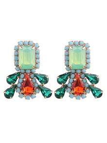 sehuoran 1 Cặp bông tai kẹp bằng hợp kim đồng đính đá Rhinestone, kẹp bông tai thủy tinh chất lượng cao dành cho phụ nữ đeo hàng ngày - E1662 - Xem 1