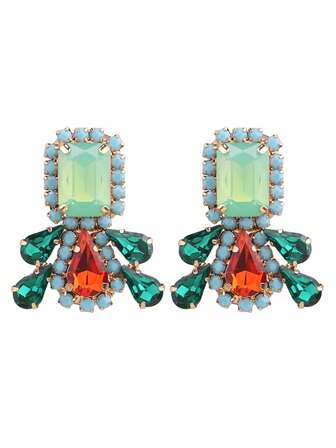 sehuoran 1 Pair Copper Alloy Rhinestone Claw Chain Welded Handmade Clip-On Earrings, Clip High Quality Glass Earrings For Women's Daily Wear