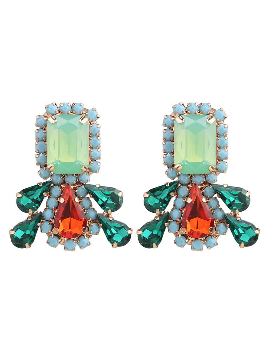 sehuoran 1 Cặp bông tai kẹp bằng hợp kim đồng đính đá Rhinestone, kẹp bông tai thủy tinh chất lượng cao dành cho phụ nữ đeo hàng ngày - E1662 - Xem 1