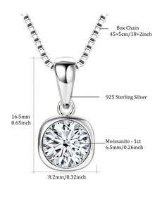 XUJIA 1件1克拉莫桑石吊坠项链，925纯银，6.5毫米圆形莫桑石，优雅珠宝礼品，周年纪念礼物，送给她的绝佳选择 - PMO-126 - 查看 7