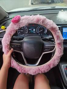 Husă volan auto caldă de iarnă, husă de protecție pentru volan auto de pluș, fără inel interior, husă de mâner pentru volan de iarnă pentru fete drăguțe.