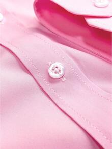 Men's Solid Color Front Button Business Casual Long Sleeve Dress Shirt - Baby Pink - View 5