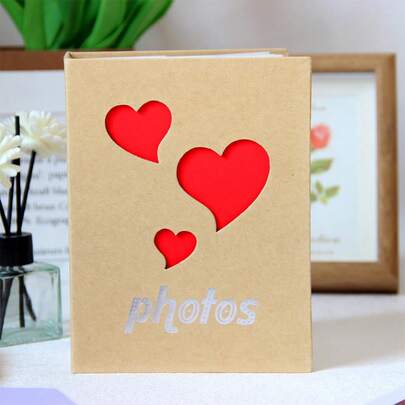 1pc Hollow Heart Photo Album Valentine's Day Gifts, Letter Graphic Paper Photo Card Household Back To School Valentine's Day, Halloween,, Thanksgiving And Birthday Gifts