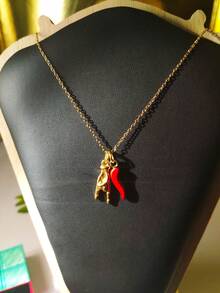 1pc Stainless Steel Italian Horn Amulet Hand Gesture Pendant Necklace, Red Chili Pepper Pendant Necklace, Suitable For Daily Wear And Gift For Friends And Family