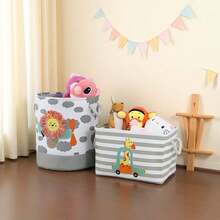 Große Cartoon Aufbewahrungskorb Boho Große Kapazität Cartoon Spielzeug Aufbewahrungskorb mit Deckel | Löwen- & Dinosaurier-Design, Stofforganizer für Spielzeug, Windeln und Wäsche, Regalkorb