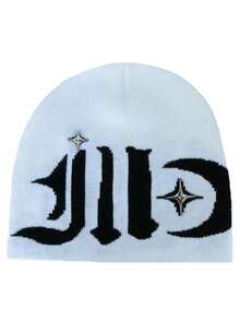 1件针织帽，涂鸦星星图案时尚百搭帽，秋冬保暖针织帽，欧美风 - B - 查看 12