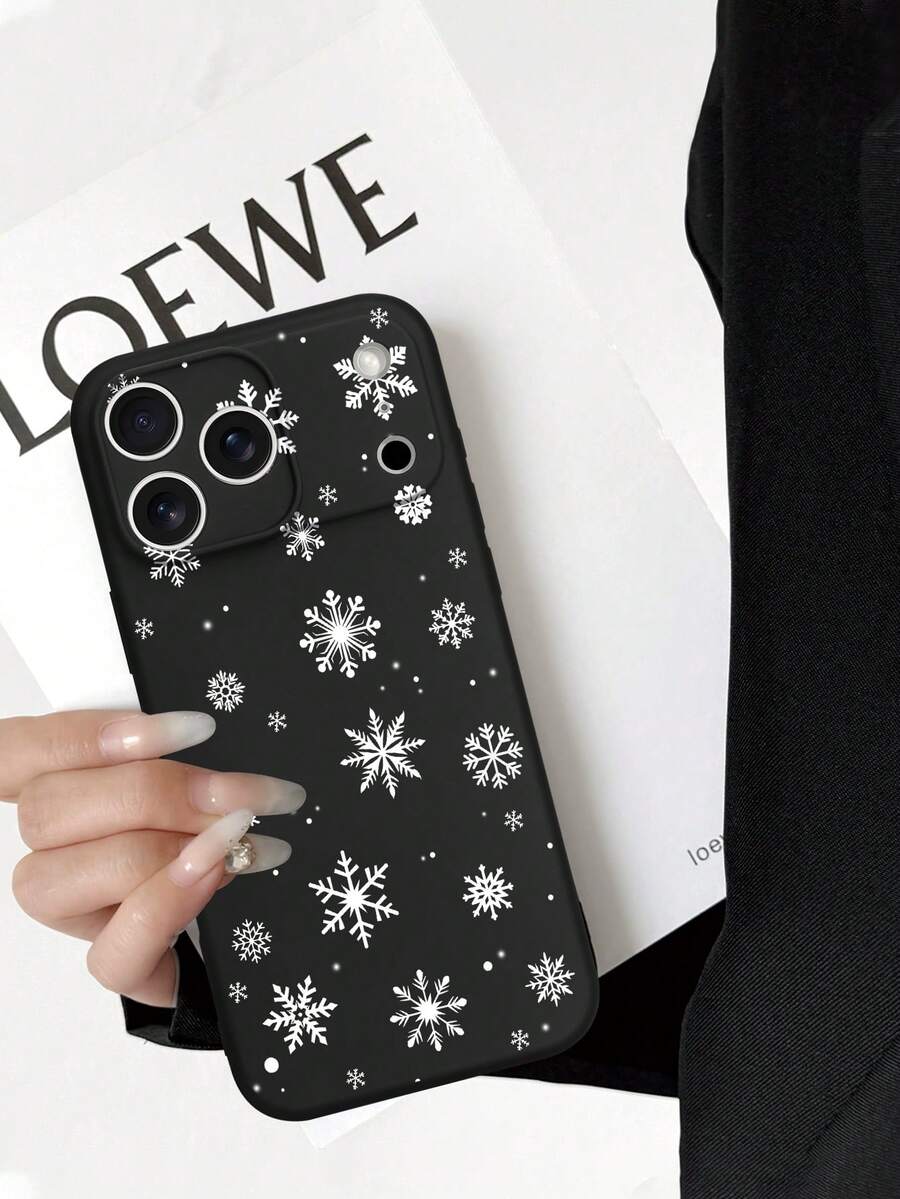 1 Piece Snowflake Floating Anti-Fall Anti-Skid Black Phone Case Protective Cover, Suitable For IPhone 17/17 Air/7 Pro/7 Pro Max, Galaxy A04/A05s/A13/A14/A15/A16/A34A5/A36/A52/A53/A54/A55/A56/S21/S22/S2S24/S25/S25 Ultra/ 6A/7A/8A/9/10 Pro X/Moto86/G85 And Other Models, Suitable As A Gift For Friends And Family