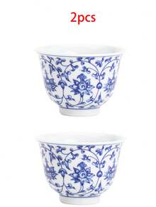 1个/2个/4个/6个复古蓝白莲花陶瓷茶杯，优雅复古手绘阿拉伯咖啡/茶杯，适合招待客人、朋友、举办茶会、冲泡咖啡，亦可作为礼物赠送。 - 彩色 - 查看 11