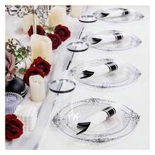 Clear Black Plastic Plates - 350pc Disposable Dinnerware Set For 50 Guests - 如圖/D - 查看 5