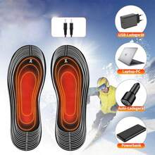 Full Foot Coverage USB Powered Adjustable Heated Insoles, Warm Shoe Pads For Winter - Black - View 2
