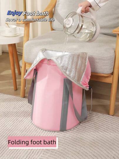 1pc/2pcs, Collapsible Foot Soak Tub (72cm*33cm Expanded Height, 28cm*21cm Storage Size), Over-Knee/Over-Calf Design, Heat-Resistant & Odor-Free Material, Portable For Home & Travel, Foldable Storage (Space-Saving) (Wellness Bath Style) - Neutral Colors (Gray/Blue), Durable Thickened Fabric, 72cm Deep Design