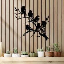 Metal Bird Silhouette Wall Art- Cut Tree Branch Design For Living Room& Bedroom, Metal Hanging Sign, Easy To Clean, Fall Decor, Garden Decoration, Gifts For Boyfriend - 黑色 - 查看 1