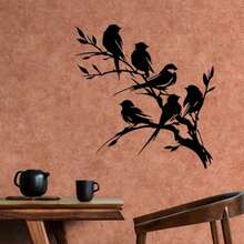 Metal Bird Silhouette Wall Art- Cut Tree Branch Design For Living Room& Bedroom, Metal Hanging Sign, Easy To Clean, Fall Decor, Garden Decoration, Gifts For Boyfriend - 黑色 - 查看 2