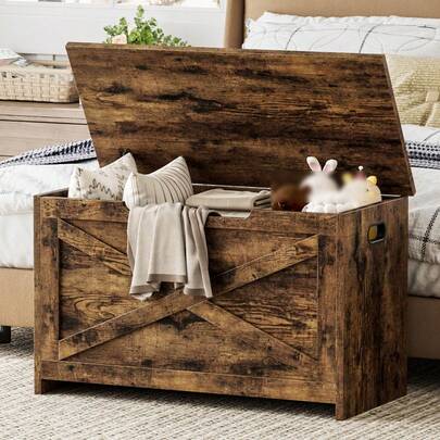 30" Storage Chest, Toy Box With  Safety Hinges, Lift Top Wooden Toy Chest, Storage Bench, For Living Room, Bedroom, Entryway