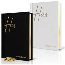 Elegant Linen Wedding Vow Books With Gold Foil Lettering - Perfectly Sized His And Hers Vow Books With Plenty Of Pages To Write Whatever Is On Your Heart - A Beautiful Addition For The Wedding Day , Thanksgiving Gifts, Christmas Gifts, Halloween Gifts, Valentine's Day Gifts, New Year Gifts - 黑白 - 查看 1
