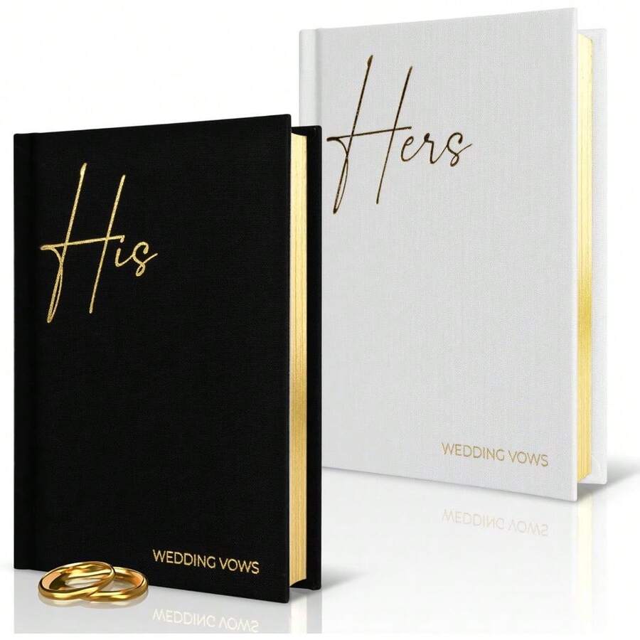 Elegant Linen Wedding Vow Books With Gold Foil Lettering - Perfectly Sized His And Hers Vow Books With Plenty Of Pages To Write Whatever Is On Your Heart - A Beautiful Addition For The Wedding Day , Thanksgiving Gifts, Christmas Gifts, Halloween Gifts, Valentine's Day Gifts, New Year Gifts - 黑白 - 查看 1