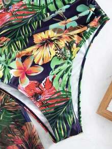 Women's Bikini Swimsuit Set + Kimono Beach Cover Up, 3 Plant Print Bikini And Kimono Sets For Summer At The Beach - Blue - View 3