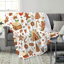 1pc Christmas Theme Digital Printed Flannel Blanket With Christmas Tree, Santa Claus, House, Candy, Heart Patterns, Soft & Cozy For Home, Travel, Office Nap, Best Gift - Multicolor - View 3