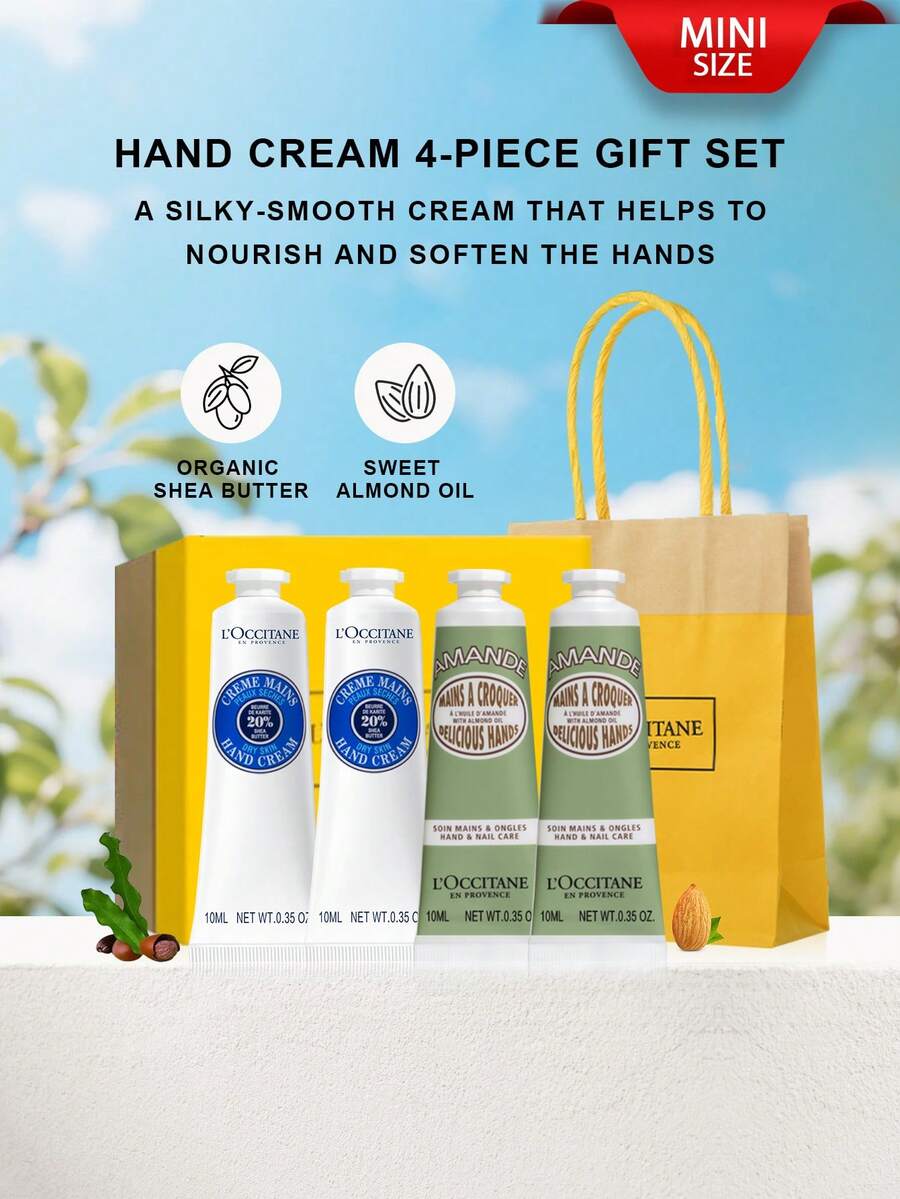 L'Occitane Hand Cream Gift Set 4pcs (Almond Soothing Hand Cream 10ml*2 + Shea Butter Hand Cream 10ml*2) - Mini Hand Cream Set (Shea Butter 10ml + Sweet Almond 10ml*2) - View 1