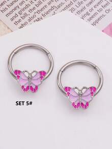 2pcs Skin-Friendly Hypoallergenic Titanium Steel Fox Head, Sunflower, Butterfly, Zirconia Flower Nipple Rings, 14G Circular Nipple Rings, Unisex Sexy Fashion Piercing Jewelry