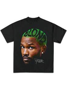 Frank Oceans Shirt Rap Tee Concert Merch Blonds Album Cover Graphic T-Shirt COTTON New Arrival Anime Clothes T Shirts For Men,Men And Women T-Shirt With Printed Graphic - 黑色 - 查看 1