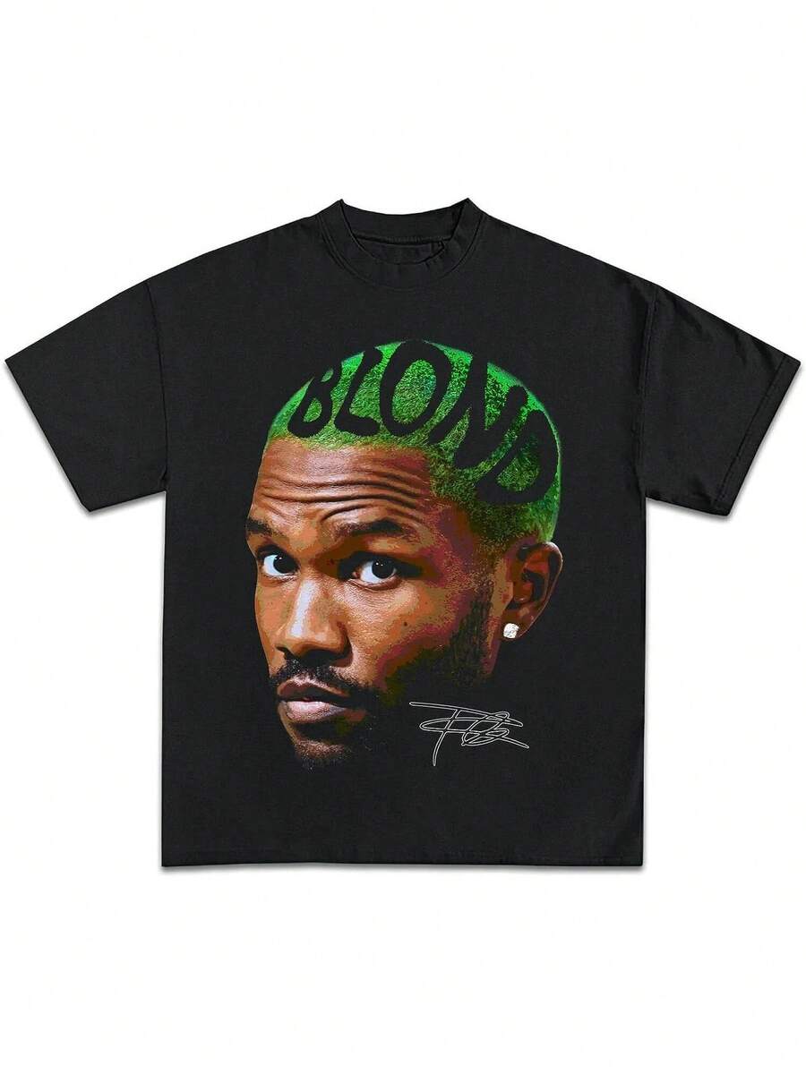 Frank Oceans Shirt Rap Tee Concert Merch Blonds Album Cover Graphic T-Shirt COTTON New Arrival Anime Clothes T Shirts For Men,Men And Women T-Shirt With Printed Graphic - 黑色 - 查看 1