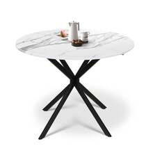 Jooli H Folding Dining Table And Chairs Set Of 2, Easy Clean Round Dining Table With Padded Chairs Durable Dining Furniture Set Suitable For Dining Room And Kitchen, White Marble Table With Linen Brown Chairs - White Marble Table + Linen Brown Chairs - View 3