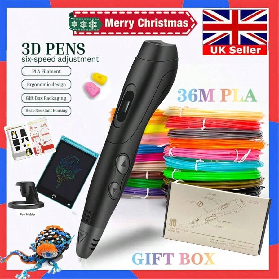 UnicornGlasgow 3D Printing Pen Set Bundle PLA Filament Printer Drawing Christmas Gift With 8 Inch LCD Board - Black - View 1