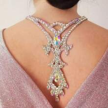 1 件水钻多层流苏露背项链，优雅时尚连衣裙配饰 - 銀色 - 查看 4