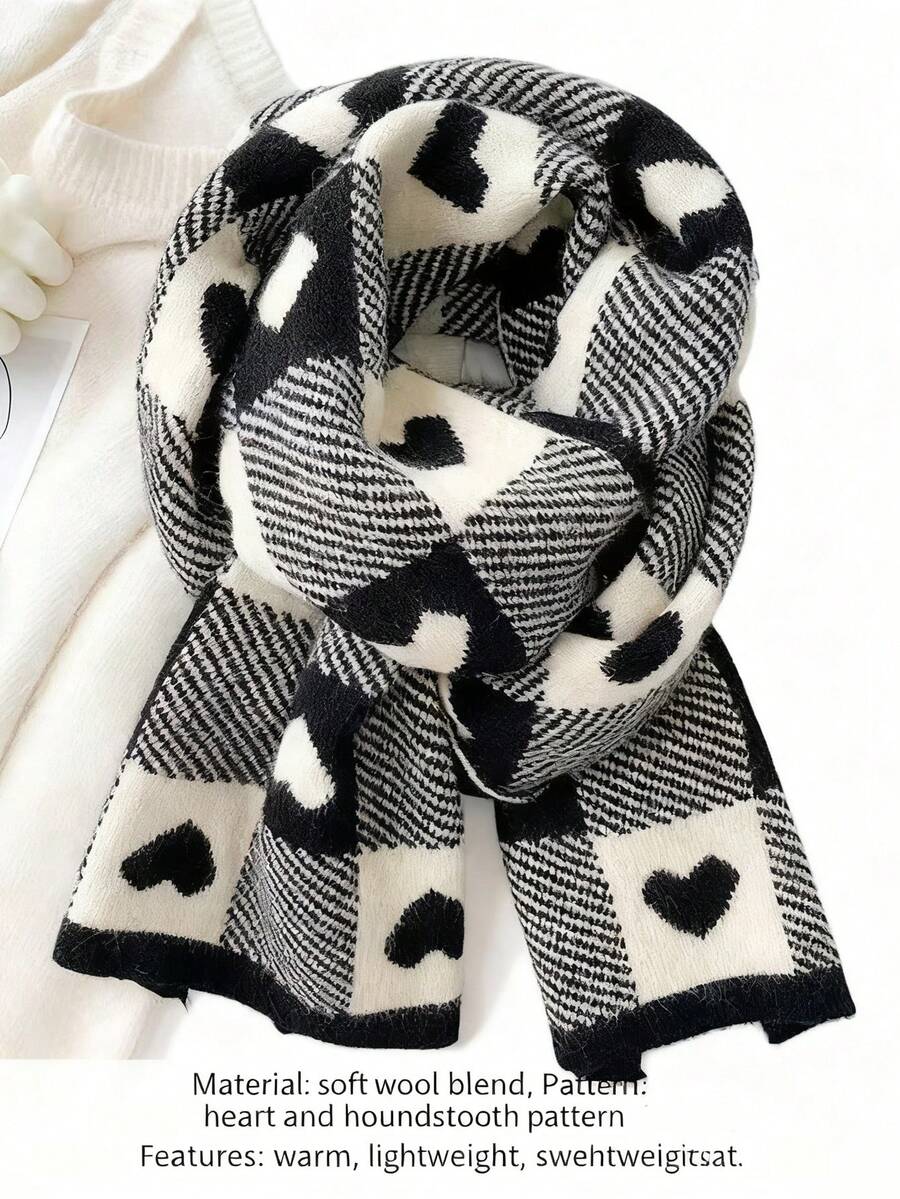 Classic Love Double-Sided Scarf For Girl - Winter And Autumn Warmth, Fashionable Knitted Scarf, Versatile Scarf - Multicolor - View 1