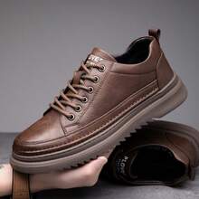 Fashion Casual Lace-Up Low-Top Sneakers For Men, Non-Slip Wear-Resistant Comfortable Daily Versatile Mens Shoes For Commute & Casual - 棕色 - 查看 3