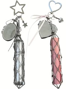 1 Piece Stainless Steel Lipstick Holder, Fashionable Lipstick Storage Mirror Case, Small Lipstick Bag Keychain With Sequin Crystals, Lipstick Box Keychain, Fashionable Bag Accessories, Travel Essentials, Cosmetics Storage Box, Fashionable Design, Shiny Accessories, Crystal Decoration, Metal Keychain,Bags & Luggage/Bag Accessories,Bags & Luggage/Bag Accessories/Bag Charms/Bag Pendant Charm - Multicolor - View 9