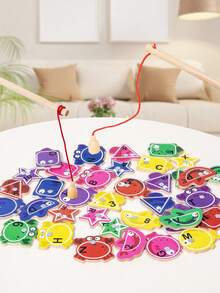 Wooden Alphabet & Number Fishing Toy, Magnetic Fishing Game For Toddlers Boys Girls, Early Educational Multi-Functional Brain Teaser Parent-Child Interactive Toy Gift - Multicolor - View 2