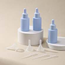 3Pcs 30ml Empty Off Beige/Blue Cylindrical Glass Dropper Bottles With 3 Funnels & 3 Droppers - Refillable UV Protection Containers For Essential Oils, Serums, Face Oils & DIY Skincare - Multicolor - View 8