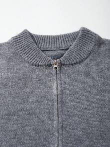 Men's Simple Solid Color Casual Loose Fit Long Sleeve Zip-Up Knit Cardigan Sweater, Suitable For Autumn/Winter