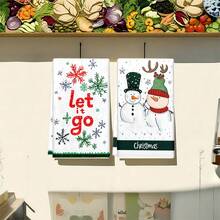 2 piezas/100 piezas Paños de cocina con estampado de muñeco de nieve y alce navideños, adecuados para comedores, cocinas, baños, decoración diaria, fiestas familiares, decoración del hogar y artículos del hogar de colores brillantes. Se puede regalar a alguien.