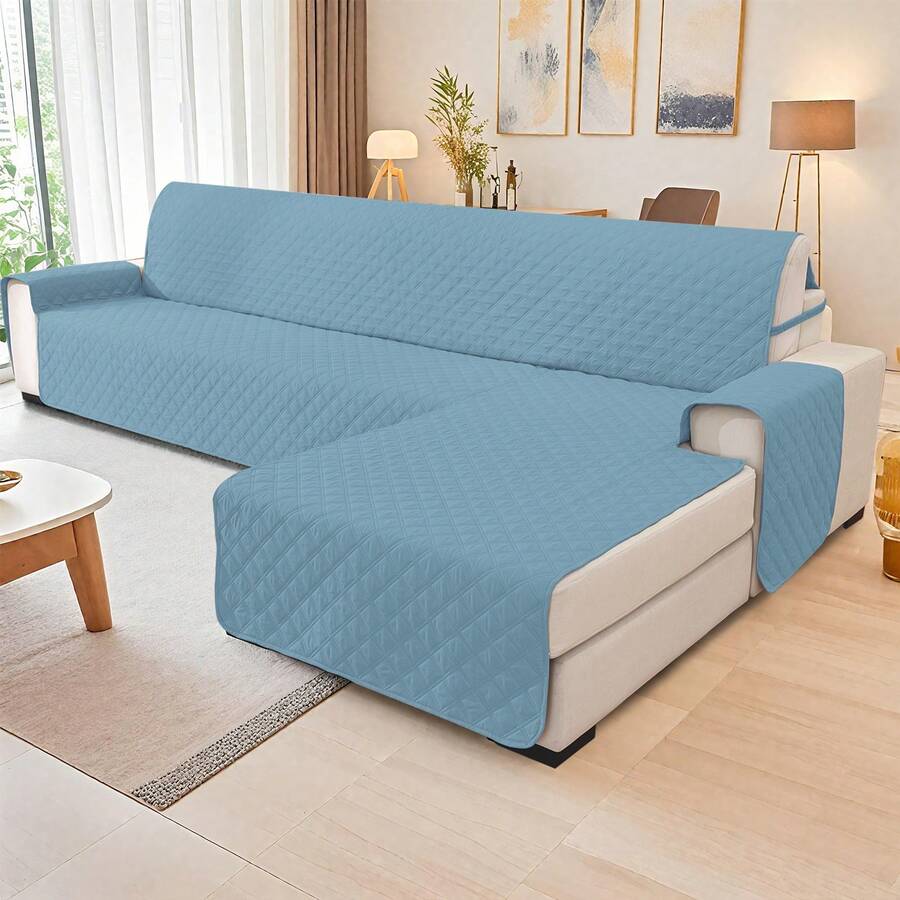 YSTYLE 100% Waterproof 2/3/4 Seater Sofa Cover With Peninsula, Universal Reversible Corner Sofa Cover - Baby Blue - View 1