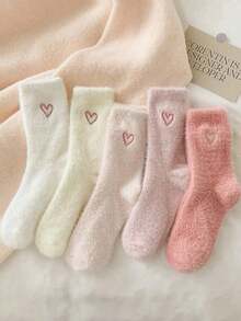 5 đôi tất cổ ngắn họa tiết trái tim mềm mại cho bé gái, tất ấm áp hình trái tim, siêu dày, mềm mại và thoải mái, thích hợp cho mùa thu/đông, món quà lý tưởng cho ngày Valentine và Giáng sinh. - Nhiều màu - Xem 4