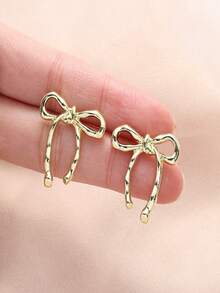 Dainty Bow Stud Earrings For Women - Elegant Gold Tone Ribbon Knot Design With Subtle Feminine Vibe - Lightweight & Comfortable For All-Day Wear - Ideal For Office, Casual Outings, Parties, Bridal Showers, Or Thoughtful Gift For Her - Vàng - Xem 7