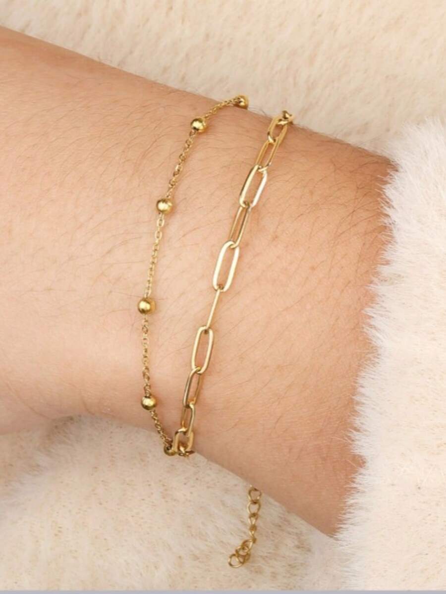 1 pulseira minimalista de corrente dupla camada, elegante e moderna, adequada para uso diário feminino