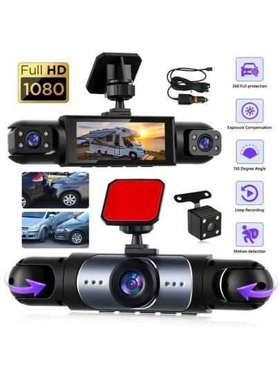 360° Dash Cam Cars, Channle, Front 1080P HD Rear/Left/Right 720P 3.16" IPS Display, Night Vision, Loop Recording, 24H Parking Monitor (G Sensor/Motion Detection), Optional 32GB Memory Card., Vehicle Security Camera, Car Compact Moderne Cam, Construction, Highquality Gsensor Owners, Commuters, Rear Wireles